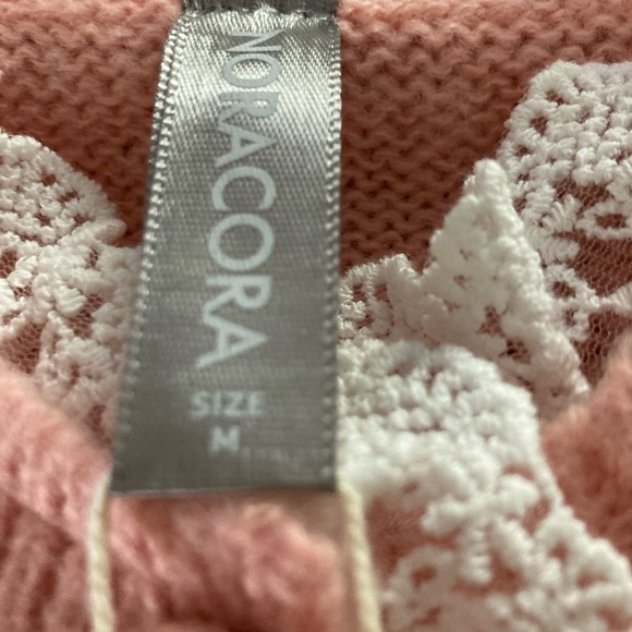 Noracora Pink knitted sweater with lace accents size Medium NWT Grandma - Picture 5 of 10